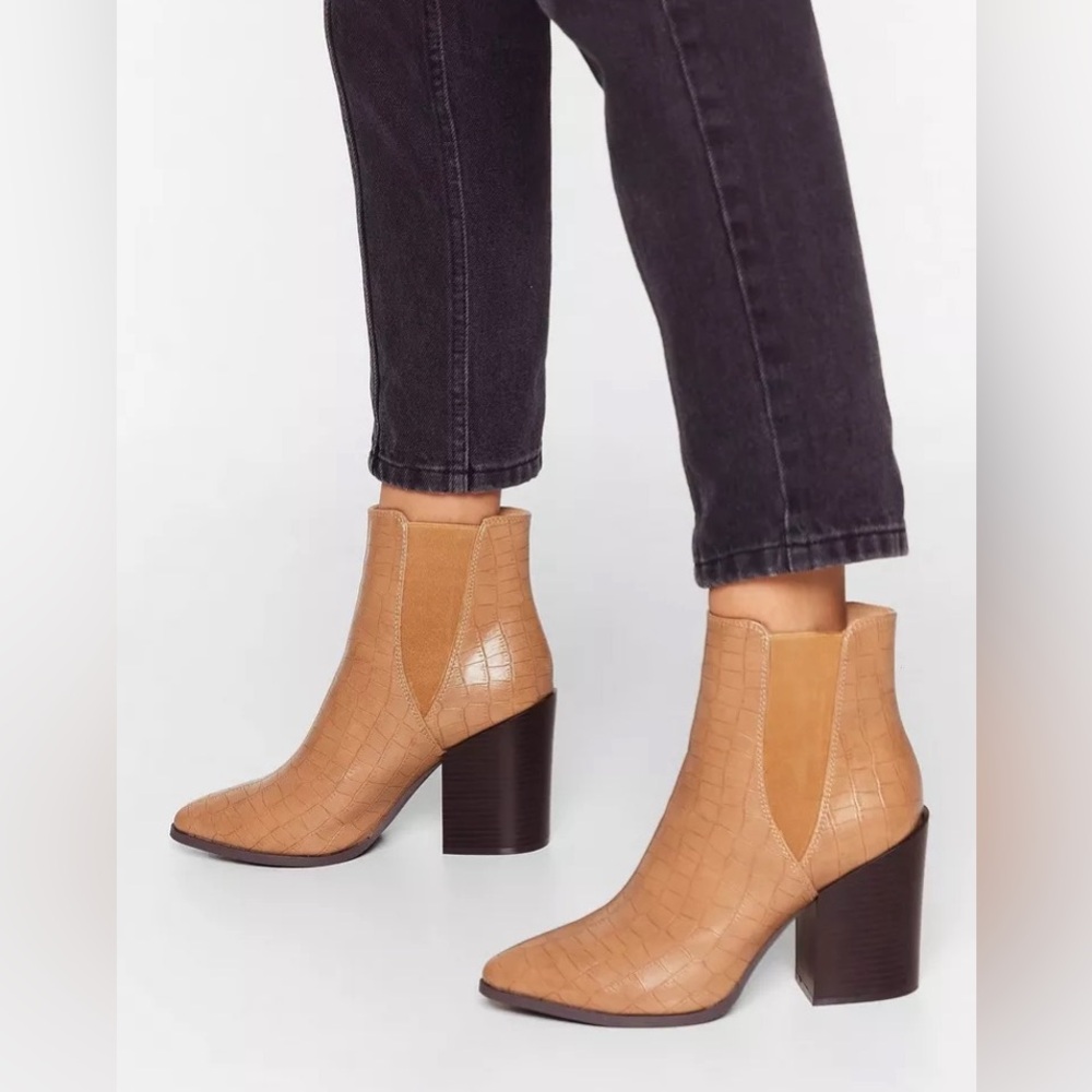 NastyGal Croc’s Not To Love Faux Leather Boots